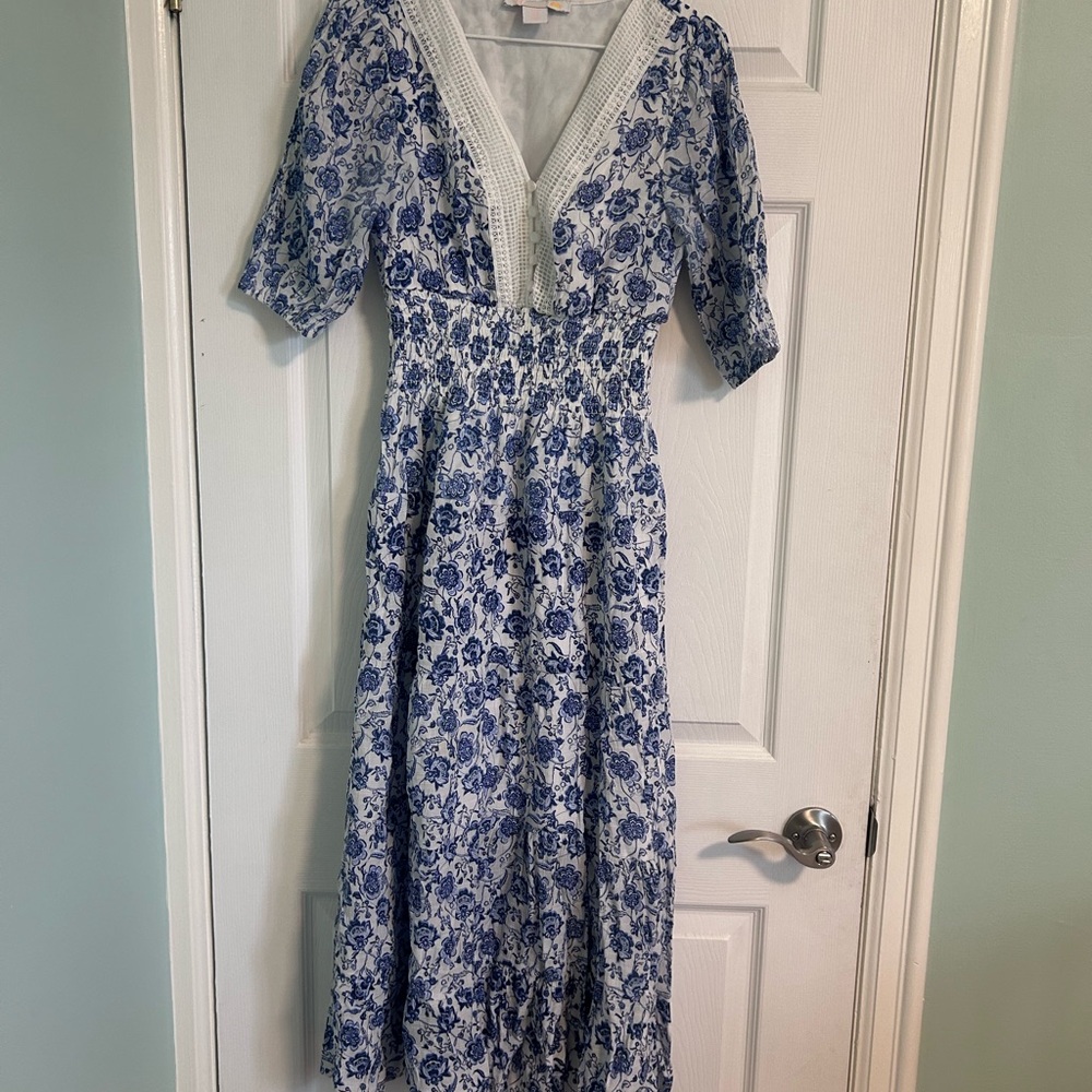 C&C California Blue and White Floral Maxi Dress